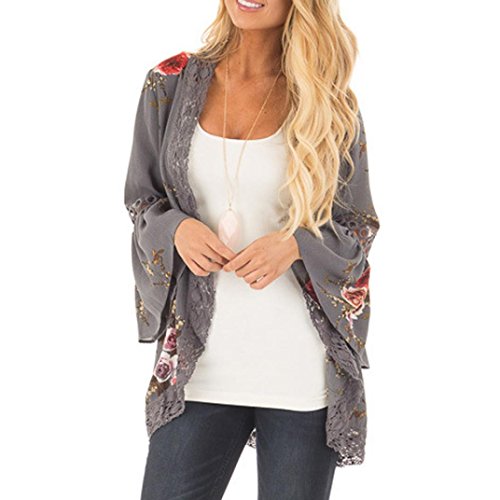 Tootu Women Chiffon Loose Shawl Print Kimono Cardigan Top Cover Up Blouse Beachwear (S, D) - Thumbnail 3