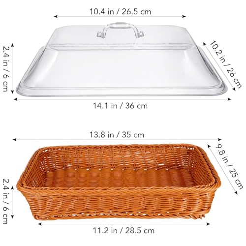 Cesta De Pão De Vime Com Tampa De Acrílico Para Alimentos (Marrom)