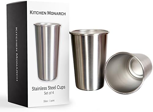 Stainless Steel 16oz Cups | Set of 4 | Perfect for Camping, Boating, Sports Events, Outdoors | Durable and Long Lasting | 100% Eco-Friendly Tumbler Camping Cups by Kitchen Monarch Premium