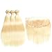 613 Blonde Straight Human Hair Bundles With 13x4 Lace Frontal Closure 100% Brazilian Virgin Hair Natural Color Extensions (12 14 with 12 inch)