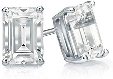 Emerald Cut Clear CZ Baguette Post Stud Solitaire Earrings w Jewelry BOX, 1.3 carat both Pascollato