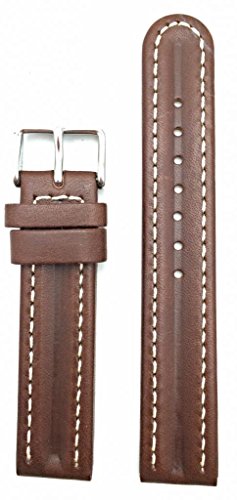 18mm Brown Genuine Leather Watch Band by NewLife | Semi Oil, Sides Padded Center Dimpled, Smooth, Replacement Strap with Creamy White Stitches that brings New Life to Any Watch (Mens Standard Length)