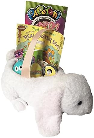 Plush Easter Bunny Gift Basket - Crazy Aaron's Easter Thinking Putty, JoJo's Stuffers &amp; Easter Candy - Ideas for Boys Girls Kids Baby Toddler (White Plush)