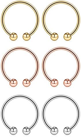 316L Surgical Steel Fake Faux Clip On Septum Nose Hoop Ring Body Jewelry Piercing Unisex 20 Gauge 5/16"(8mm) 6PCS