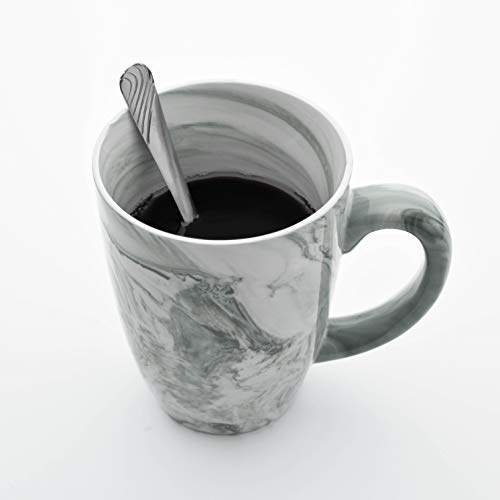 Culver 16-Ounce Palermo Ceramic Mug Set of 4 (White and Black Olive Marbleized)