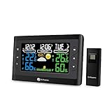 Dr. Prepare Digital Color Wireless Weather Station Thermometer with Clear LCD, Accurate Indoor Outdoor Temperature and Humidity, Dual Alarms, and Battery Backup (Black)