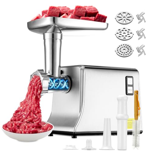 5.0 Upgrade Electric Meat Grinder【 3500W Super Motor】【SUS304 Blade & Plate】 3-Second Fast Meat Grinding, Perfect for Meat Grinders for Home Use (Silver)