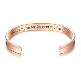Milamiya 'Always My Sister Forever My Friend' Grooved Cuff Bangle Bracelet, Jewelry Gifts for Sister, Friendship
