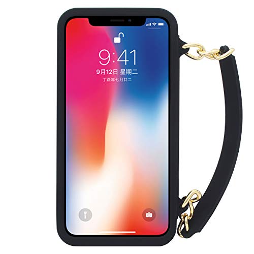 Omio for iPhone 11 Pro Max Handbag Case with Card Holder Wrist Lanyard Shoulder Strap Soft Silicone Gel Cover Wallet Case for Women Luxury Stylish Long Pearl Crossbody Chain Case for iPhone 11 Pro Max