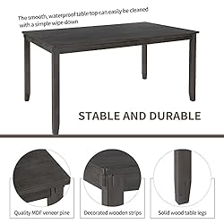6 Pieces Dining Table Set, Wood Rrectangle Table