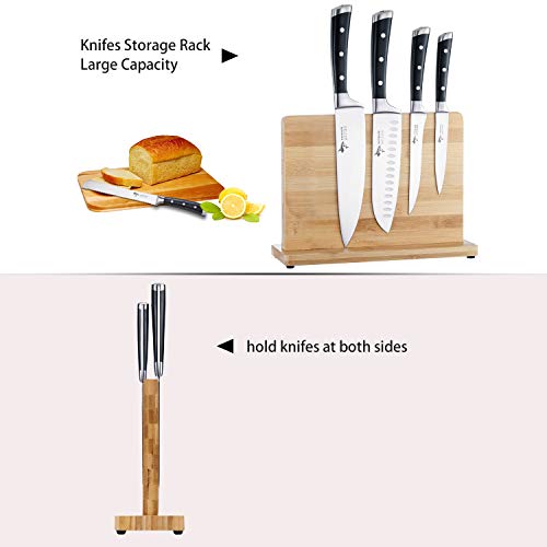 Magnetic Knife Block, Holder with Powerful Magnet - Double-Sided Bamboo Magnetic Knife Block, Organizer Block Without Knives, Fits All Knives and Other Utensils, Cutlery Display Stand and Storage Rack