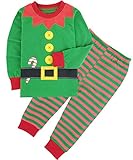 COSLAND Kids Christmas Pajamas Set Boys Green Elf Costume, Green, 7