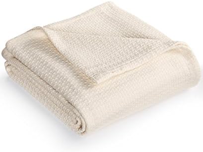 Homvare King Super Soft 100% Cotton Off White Basket Weave Blanket/Throw 90"X108"