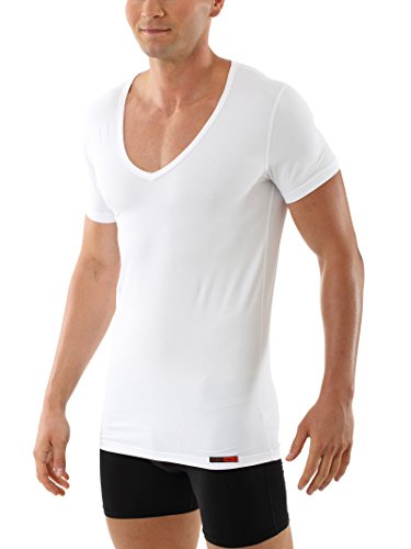 ALBERT KREUZMen’s White Business deep-V Undershirt with Short Sleeves Made of Soft and Light Stretch-Cotton