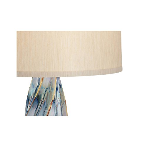 Teresa Modern Table Lamp Ceramic Hand Painted Teal Drip Beige Fabric Drum Shade for Living Room Family Bedroom Office…