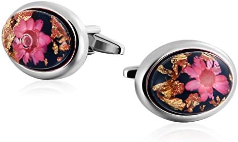 AMDXD Cufflinks Men Blue Oval Stone with Flower Shirt Cufflinks Stainless Steel Cufflinks for Men 2.2x1.7CM