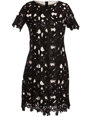 calvin klein women short sleeve lace sheath dress size 4 blk wht