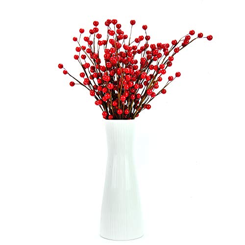 Rocinha 12 Pcs 13.77-inch Red Berry Picks, Artificial Red Holly Branches for DIY Wreath, Garland - Thumbnail 2