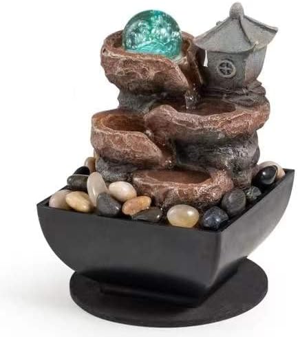 Indoor Fountains & Accessories - Tabletop Fountain Indoor Waterfall Meditation Fountain Office Relaxing Tabletop Fountain Pavilion Decor Includes Many Natural River Rock LED Lights Rolling Decorative Bubble Balls