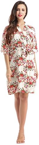 Lilywei Cotton Floral Posy Maternity Hospital Gown, Perfect for Delivery gown, Nursing mothers, Pregnancy robe(White L)