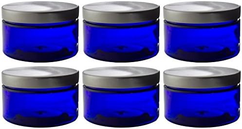 (Set of 6) 4 Ounce Cobalt Blue jar with Black Smooth Lid PET Plastic (BPA Free) Refillable Straight Sided Jar (Blue)