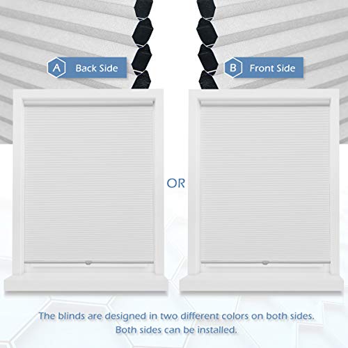 Grandekor Blackout Shades Cordless Blinds Cellular Fabric Blinds Honeycomb Door Window Shades 24x36, White-White