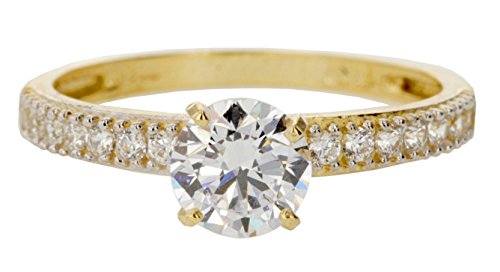 10k Yellow Gold Round White CZ Engagement Band Wedding Ring Size 7
