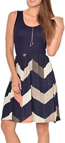 Women Casual Sleeveless Striped Print Swing Mini T Shirt Tank Dress