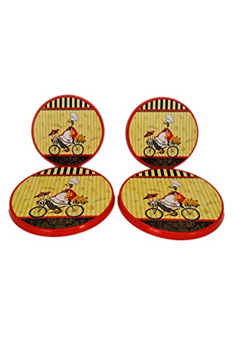 Set 4 Fat French Chef on Bicycle Kitchen Electric Range Stove Top Burner Covers