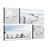 Beach Wall Art Seascape Print: Starfish & Chair on Seaside Giclee Artwork Painting on Canvas for Wall Decor(Overall 36"W x 24"H)
