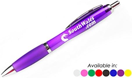 Pack of Custom Personalised Printed Curvy Purple Retractable Ballpoint Pens (Add Your Own Text and Logo) (50)