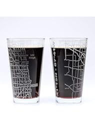 Greenline Goods Beer Glasses - 16 oz Drinkware Set for Chicago lovers | Set of 2 | Etched with Chicago, IL Map | Premium Decorative Glassware