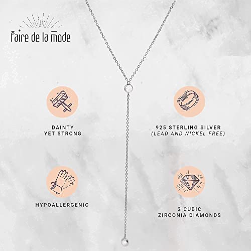 Dainty Drop Silver Necklace for Women, Lariat Necklace Silver