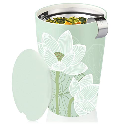 Tea Forte Lotus Kati Steeping Cup, 12oz Ceramic Tea Infuser Mug with