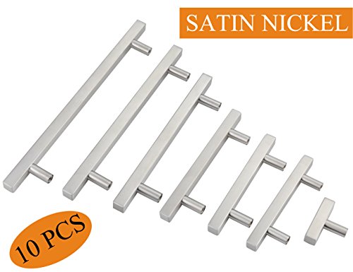 Silver Dresser Handles:Cabinet Hardware Cupboard Pull Kitchen Cabinet T Bar Handle Dresser Knobs Set - 10" Total Length,7-3/8 IN Hole Centers - 10 Pack,YTHD1212BN192-10PAMZ