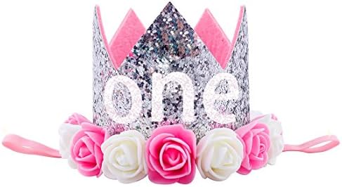 Baby Birthday Crown Girl Kid Rose Flower Party Hat Headband Hairband Hair Accessories Silver One