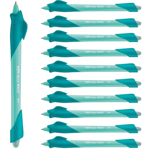 Maped - Kidy Learn Erasable Pen Box of 12 - Childrens Shark Animal Pen with Built-in Eraser - Refillable and Ergonomic - Learning to Write - Elementary School Supplies