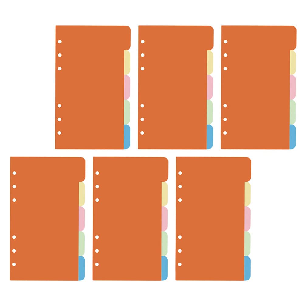 TOYANDONA A6 Separator Page Loose-Leaf Core 5 Tab Dividers Pack of 6 Sets (30 Total) Paper Dividers for 6-Hole Ring Binders and Notebooks