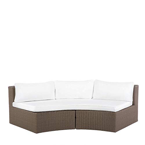 Beliani 9-Sitzer Lounge Set Rattan braun rund mit Auflagen weiß Couchtisch Severo – Bild 7