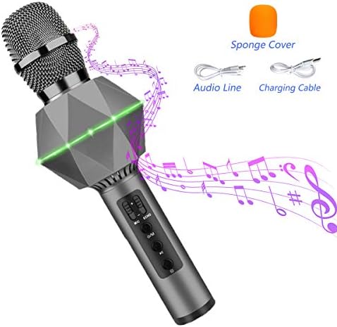 Jingfude Microphone Karaoke Wireless Portable Singing Player with Bluetooth for Kids Toys, Family Party, Outdoor Picnic, for iOS & Android Smartphone (Grey)