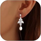 Pearl Earrings for Women, 14k Gold Plated Trendy Diamond Pearl Drop Earrings Bridal Shower Gifts Wedding jewelry for Women