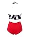 HDE Womens Retro Bikini High Waist Vintage Style Swimsuit 50s Pinup Bathing Suit (Black & Red, L)
