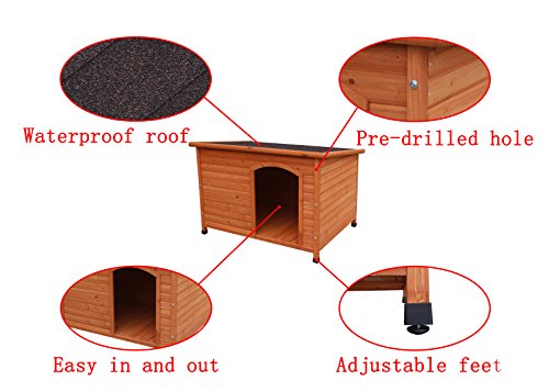 HiCaptain Waterproof Solid Cedar Pet House Deluxe Dog Kennel Universal Fits for Small Medium Large Animals (S:32.8 x 21.8 x 22.2 Inch, Brown) - Thumbnail 4