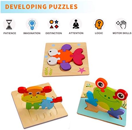Sendida Wooden Jigsaw Puzzles Toddlers Toys Montessori Toys Animals Shape Puzzle 1 2 3 4 Year Old Preschool Puzzles Set For Kids Children Shape Color Learning Educational Blocks Kids Gift 6