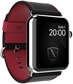LUXEORA Bravo Nylon Web/Leather Band Strap with Polished Stainless Steel Buckle - 44/42mm - Nighthawk Black and Red - Compatible with Apple Watch Series 5 4 3 2 1 Sport and Watch Edition