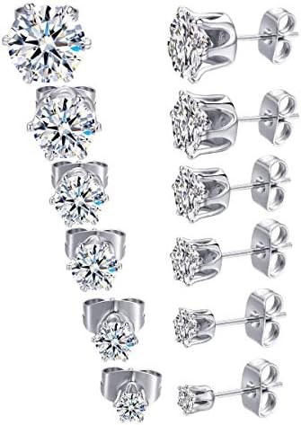 MDFUN 18K White Gold Plated Round Clear Cubic Zirconia Stud