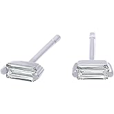 Baguette Stud Earrings for Women White Cubic Zirconia, Moissanite or Lab Grown Diamond Solitaire Studs Push Back Earring in 14K Gold Plated 925 Sterling Silver Dainty Jewelry Gift for Her