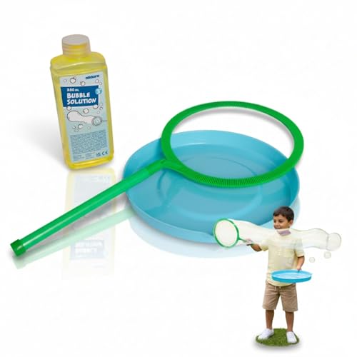 alldoro 60636 Bubble Fun Giant Bubble Ring Diameter 21 cm with 250 ml Soap Suds XXL Ring Rod Set with Plate and Bubble Water for Jumbo Bubbles Children from 3 Years and Adults Green