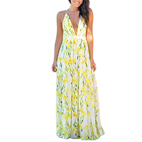 image for Toimothcn Women's Prom Dress Floral Printed Deep V Neck Spaghetti Cros