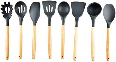 Dodoga 8-Piece Kitchen Utensil Set Silicone Utensil Set Cooking Utensil Set Kitchen Gadgets Wood Silicone Utensils Nonstick Utensil Set with Beech Wood Handle